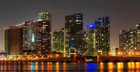 Miami Night Downtown Miami Skyline At Dusk Florida Stock Image