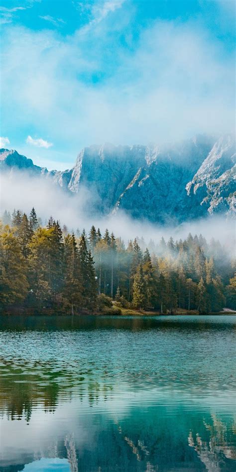 Lake Mountains Mist Forest Nature 1080x2160 Wallpaper View