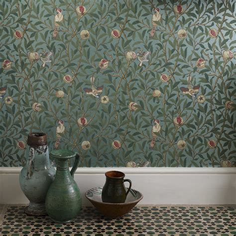 Bird And Pomegranate Bluesage Wallpaper Morris And Co By Sanderson Design
