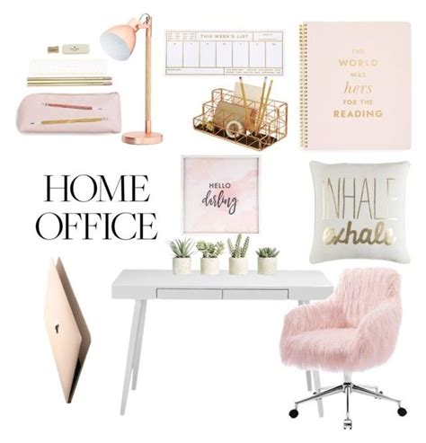 Rose gold office desk accessories, rose gold office decor, office sweet office sign, floral office decor, office wall art, for women, prints printsyboutique. "Rose Gold Office" by dearingirl liked on Polyvore featuring interior, interiors, interior ...