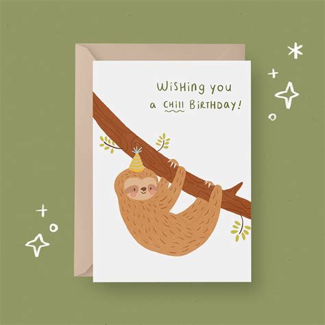 Printable Birthday Card Birthday Sloth Card Instant Download Card