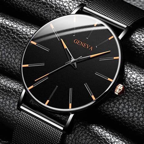 men s luxury ultra thin minimalist quartz wrist watch analog stainless steel ebay
