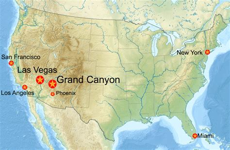 Karta över Grand Canyon Med Usas Största Städer