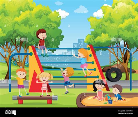 Children Playing At Playground Stock Vector Image And Art Alamy