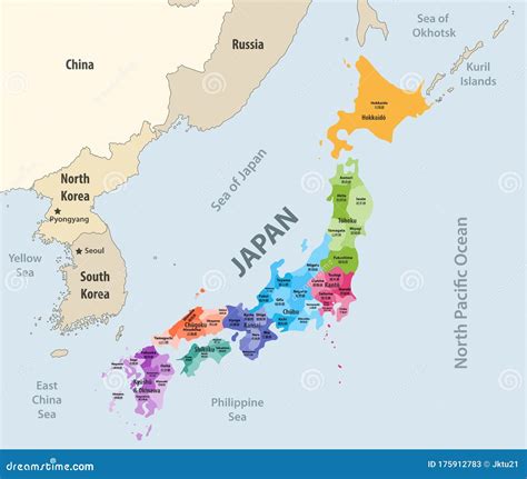 Map Of Japanese Prefectures Vector Illustration