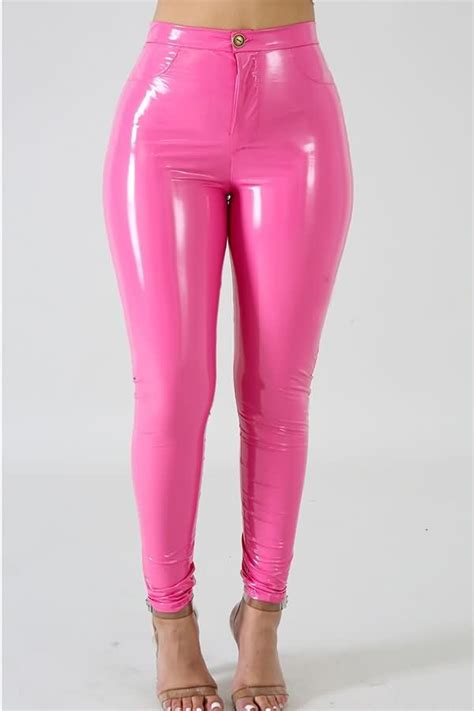 Women Hot Pink Leather High Waist Sexy Skinny Leggings S Skinny Legging Leather Pants Fashion