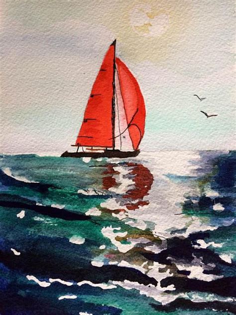 Watercolor Painting Of Sailboat Original Artwork Signed By Me 5x7