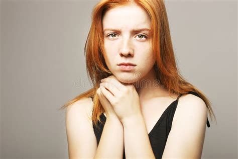 Young Beautiful Woman Attractive Natural Redhead Showing Emotions