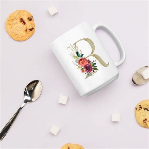 Taza Inicial Personalizada Con Monograma De Lámina De Oro Y Etsy