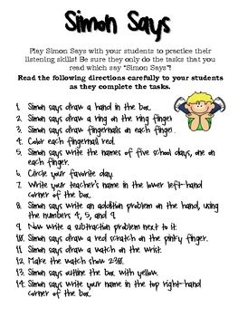 Simon Says A Listening Activity By Heather Taggart TPT