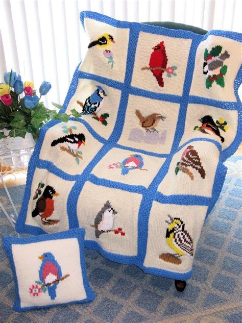 knit song bird afghan pillow knitting pattern  craft designs