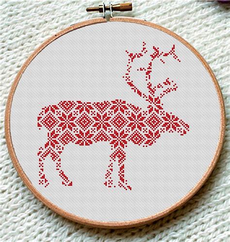 Nordic Pattern Christmas Reindeer Cross Stitch Pattern Pdf Etsy Canada