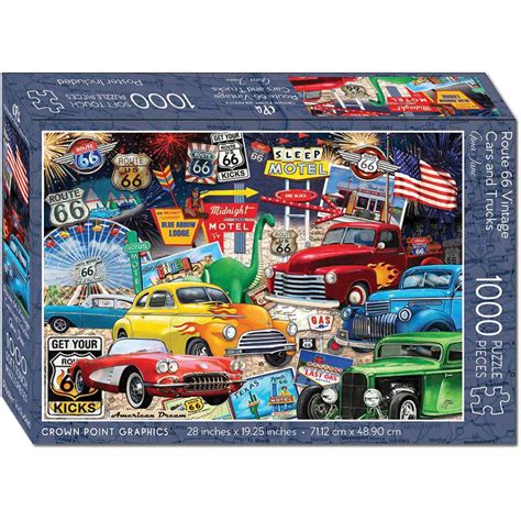 Route 66 Vintage Cars And Trucks 1000 Piece Jigsaw Puzzle Walmart