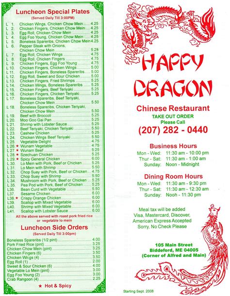 Happy Dragon Chinese Restaurant Menu Urbanspoonzomato