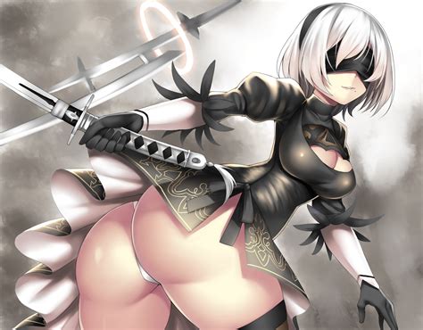 Aliasing Ass Beeyan Blindfold Breasts Cleavage Dress Gloves Gray Hair