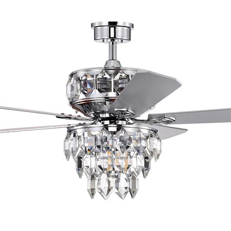 52 In Indoor Chrome Reversible Ceiling Fan With Diamond Shaped Crystal