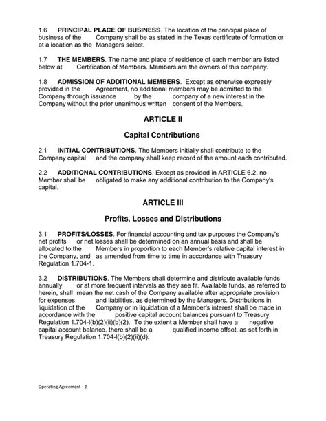 Texas Llc Operating Agreement Template