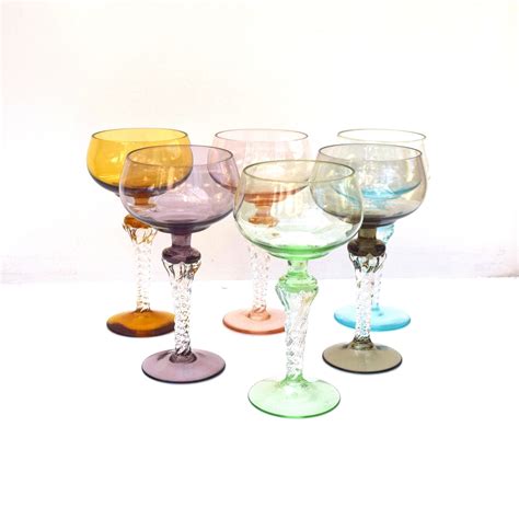 Vintage Glamorous Wine Glasses Set Of 6 Footed Glasses Twisted Stem