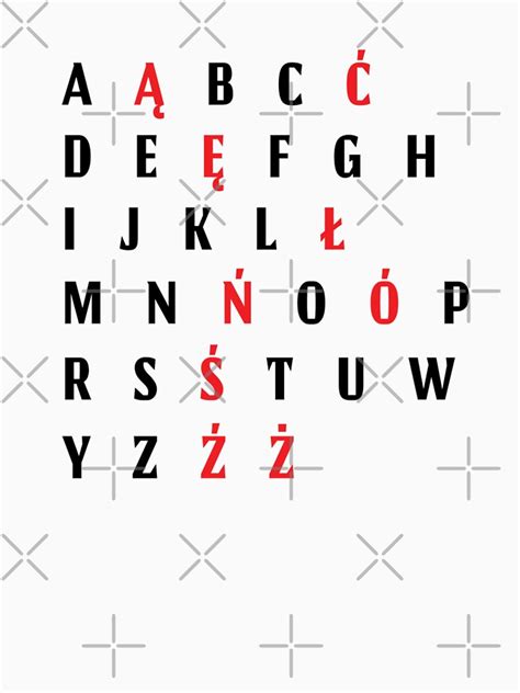 Polish Alphabet Polski Alfabet Black Red Letters Poster Print T