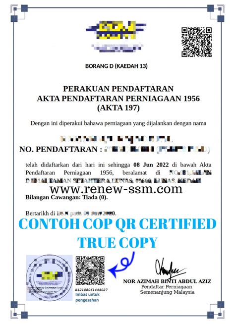 Reprint Ssm With Certified True Copy Portal Sijil Perniagaan Ssm