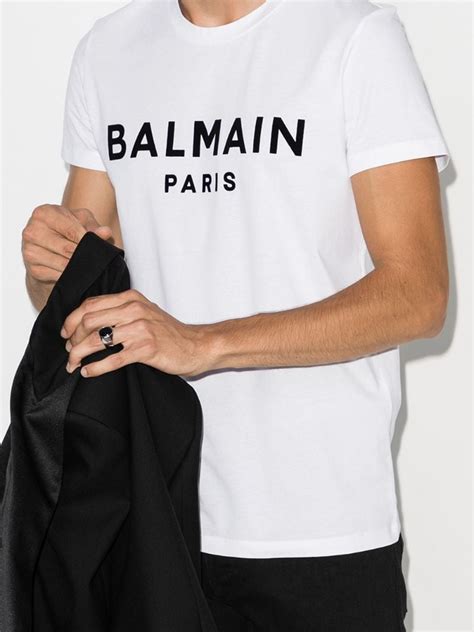 Balmain Paris Logo Print T Shirt Browns