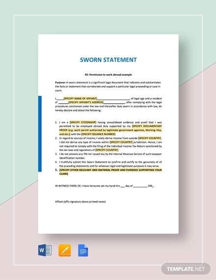 Looking for a professional declaration letter format? FREE 19+ Sworn Statement Samples in PDF | MS Word