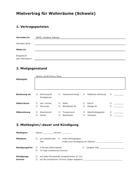 Rechte und pflichten von mieter und vermietermietvertrag wohnung: Vorlage Mietvertrag für Wohnräume (Schweiz) | Muster-Vorlage.ch
