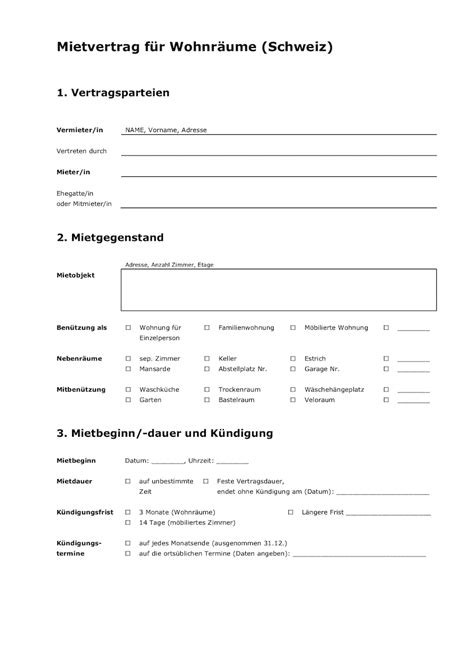 Der mustertext für microsoft word deckt die punkte mietobjekt, mietzeit, mietzins,. STANDARD MIETVERTRAG KOSTENLOS HERUNTERLADEN