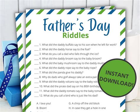 Fathers Day Riddles Printable Fathers Day Games Etsy