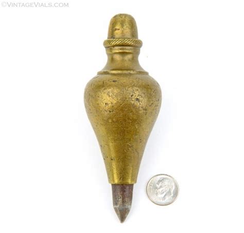 Wonderful One Pound Brass Plumb Bob With Acorn Top Vintage Vials Antique Tools