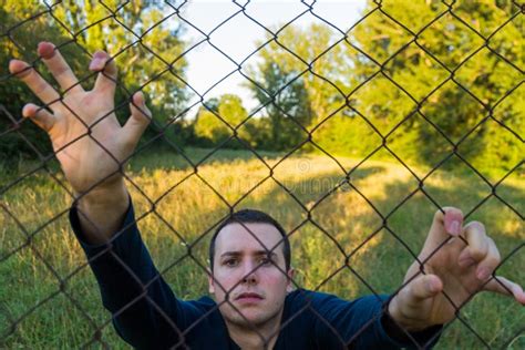 Young Man Behind A Fence Stock Photo Image Of Beardless 39364622