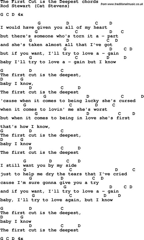 Song Lyrics With Guitar Chords For The First Cut Is The Deepest Rod
