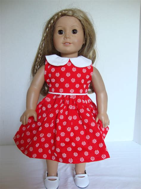 Handmade American Girl Doll Clothes Red Dress With White