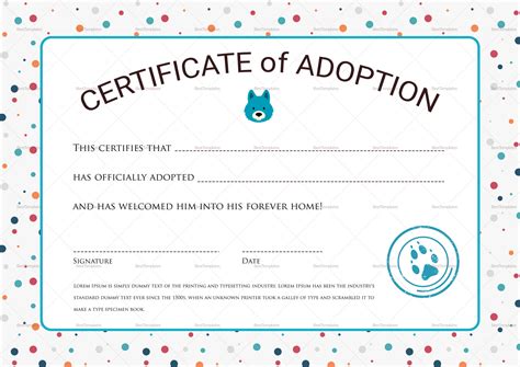 Professional Dog Adoption Certificate Editable Templates