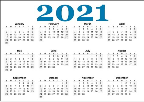 This 2021 year at a glance calendar is downloadable in both microsoft word and pdf format. Free Monthly 2021 Printable Calendar Template