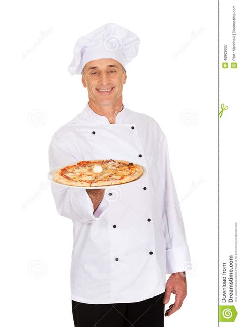 Chef Baker With Italian Pizza Stock Image - Image of pizza, crispy 