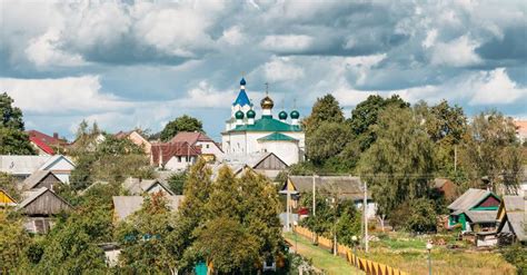 Mir Belarus Landscape Of Village Houses And Orthodox Church Of Stock