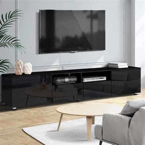 Tv Cabinet Entertainment Unit Stand High Gloss Furniture 205cm Black