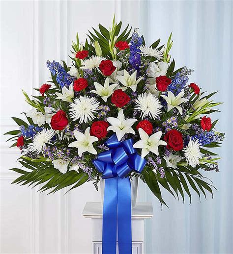 Heartfelt Sympathies™ Red White And Blue Standing Basket 1800flowers