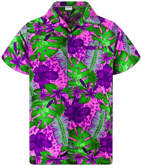 Buy Funky Hawaiian Shirt Shortsleeve Green Leaves Purple Flower Pink S At Amazon In
