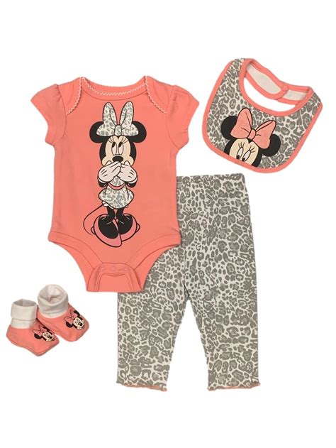 Disney Minnie Mouse 4 Piece Bodysuit And Pants Layette Set Baby Girls