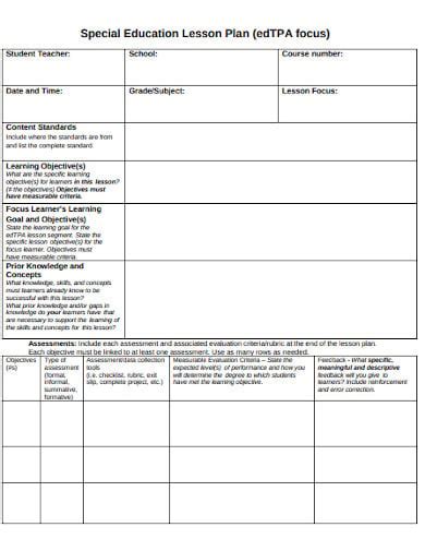 19 Special Education Lesson Plan Templates In Pdf Word The Power