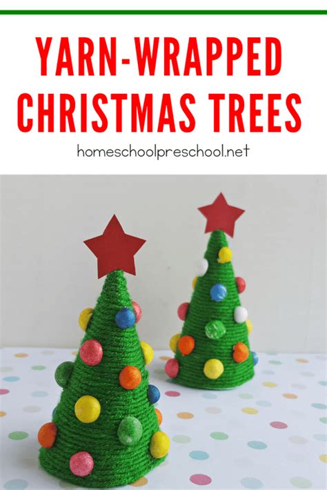 Simple Yarn Wrapped Trees Preschool Christmas Craft