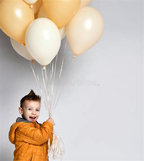 Stylish Little Boy Holding Air Balloon On White Stock Photo Image Of