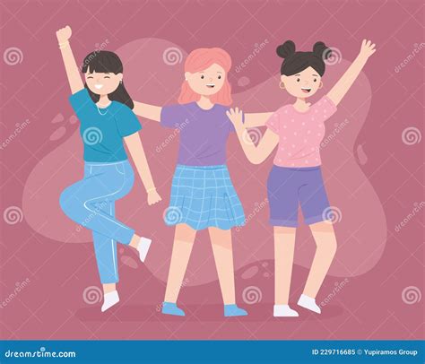 Celebrating Happy Girls Stock Vector Illustration Of Motion 229716685