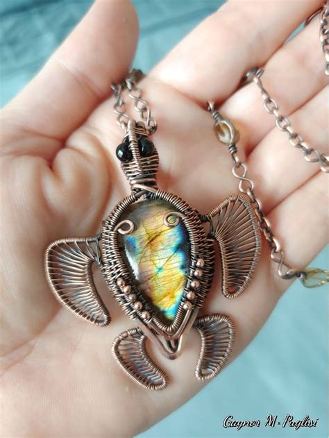 Baby Sea Turtle Copper Wire Wrapped Pendant With Labradorite Etsy
