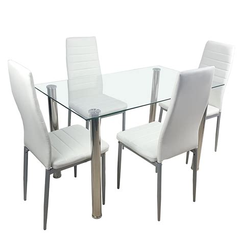 Target / furniture / metal table and chairs. 5 Piece Dining Table Set White 4 Chair Glass Metal Kitchen ...