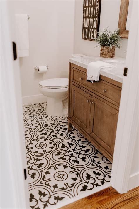 Powder room ideas to impress your guests without breaking the bank. good powder room floor and cabinet/sink color combo ...