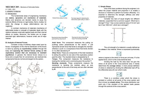 Mechanics Of Deformable Bodies Introduction To Simple Stresses A P