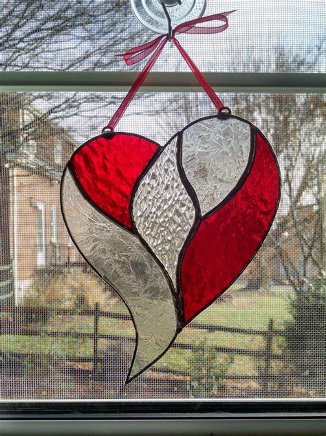 Stained Glass Heart Suncatcher Red And Clear Valentines Day T
